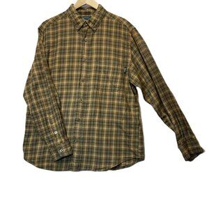 Woolrich Men M Brown Plaid Button Down Long Sleeve Shirt Workwear